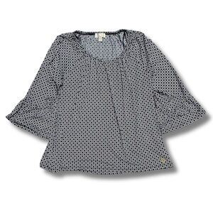 MICHAEL KORS - Women’s 3/4 Length Sleeve Blouse, Black/White, Large